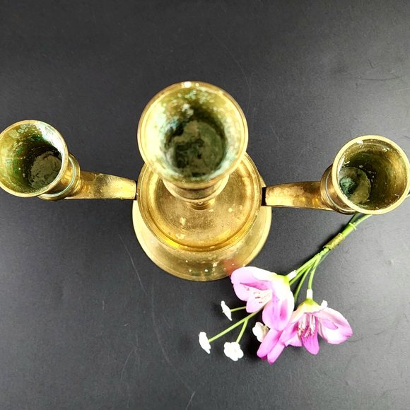 Vintage - Beautiful, Simple & Elegant - Solid Brass - 3 Arm Candelabra - Picture 6 of 10